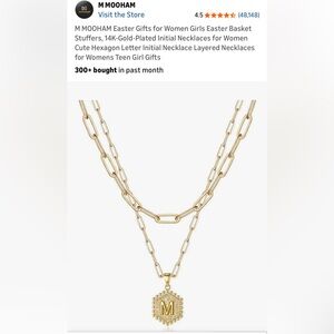 Fashion Jewelry Gold Hexagon 'M' Pendant Necklace